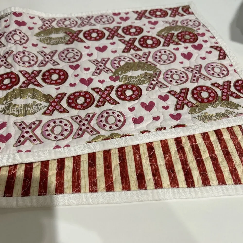 Handmade Quilted Pink & White Table Runner Dresser Pad Reversible 9.5